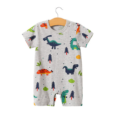 Baby jumpsuit summer clothing baby short sleeved clothes ins style newborn cartoon animal crawling clothes cotton jumpsuit