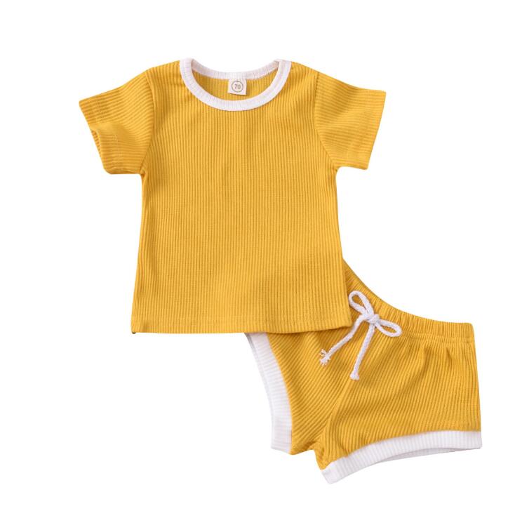 2020 Toddler Baby Boys Girls Summer Clothing Newborn Kids Baby Girls Ribbed Knitted Short Sleeve T-shirts+Shorts Tracksuits Sets