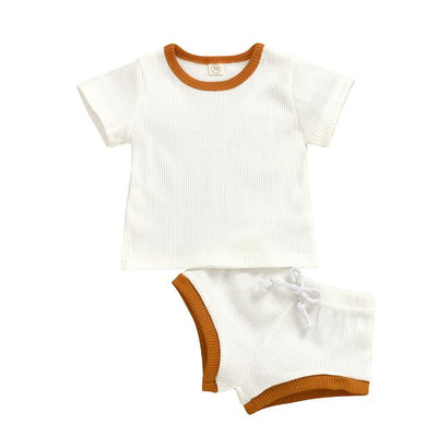 2020 Toddler Baby Boys Girls Summer Clothing Newborn Kids Baby Girls Ribbed Knitted Short Sleeve T-shirts+Shorts Tracksuits Sets