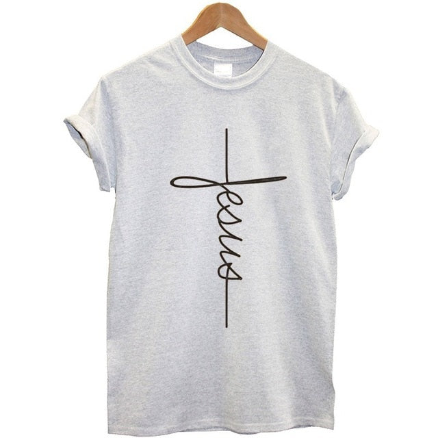 The Cross Printed T-shirt Women Short Sleeve Fashion Cotton Casual Summer Tops Jesus Clothes Plus Size