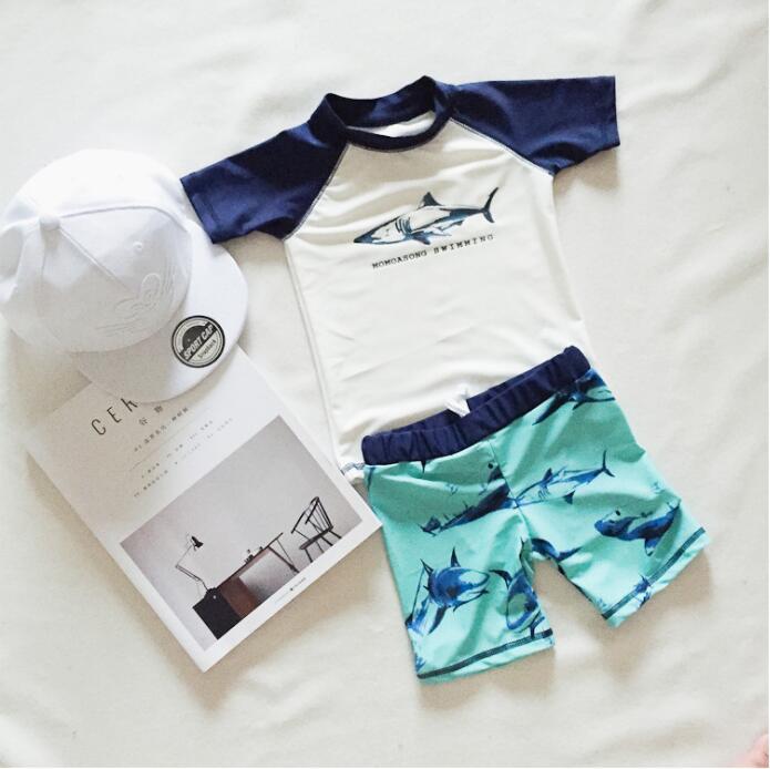 Baby 3pcs/set Boys Swimming Suits Beachwear Swimsuit Kids Boys Swim Caps Shirts Pants