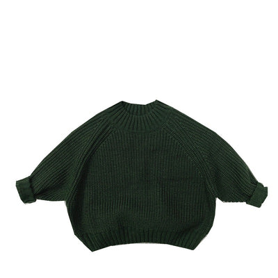 New Children Vintage Knitted Sweater Baby Girl Solid Casual Knitwear Boys Loose Versatile Pullover Kids Thicken Warm Tops