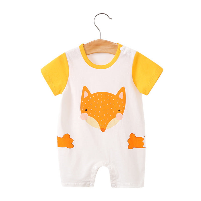 Baby jumpsuit summer clothing baby short sleeved clothes ins style newborn cartoon animal crawling clothes cotton jumpsuit