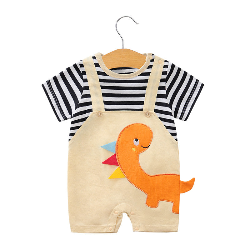 Baby jumpsuit summer clothing baby short sleeved clothes ins style newborn cartoon animal crawling clothes cotton jumpsuit