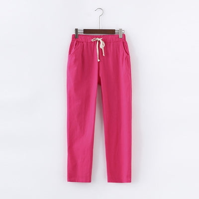 Candy Colors Summer Pants Women Lace Up Pantalon Femme Cotton Linen Sweatpants Casual Harem Pants Women Ladies Trousers