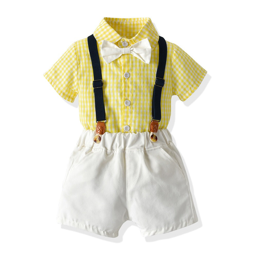 New Childrens Wear Boys and Girls Summer Checker Casual Suit Siblings Baby Set