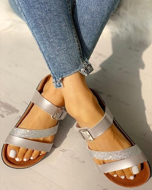 Women Summer Non-slip Platform 3cm Flat Slippers Flip Flops Female Romanesque Shoes Lady Beach Women Buckle Strap Sandals