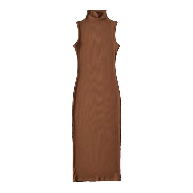 Elegant Dress Turtleneck Covered Hip Summer New Style Solid Color Dress Fashion Slim Sexy Women Sleeveless Long Bodycon Dress