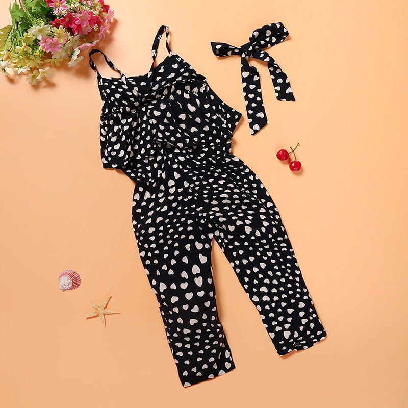 Summer Kids Girls Clothing Sets Cotton Sleeveless Polka Dot Strap Girls Jumpsuit Clothes Sets Outfits Children Suits