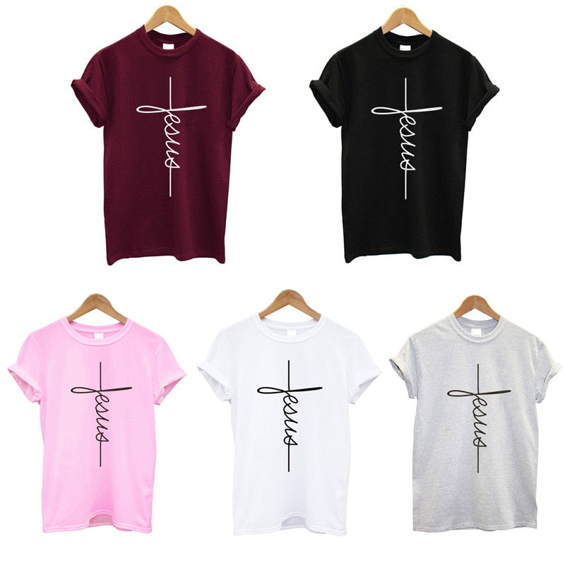 The Cross Printed T-shirt Women Short Sleeve Fashion Cotton Casual Summer Tops Jesus Clothes Plus Size