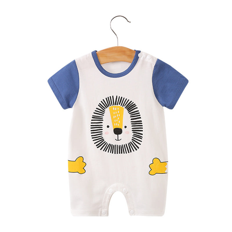 Baby jumpsuit summer clothing baby short sleeved clothes ins style newborn cartoon animal crawling clothes cotton jumpsuit