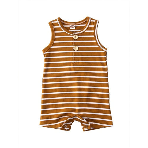 Newborn Baby Boy Girl Summer Romper Infant Baby Boy Girl Striped Clothes Sleeveless Jumpsuit Summer Home Outfit 0-24M