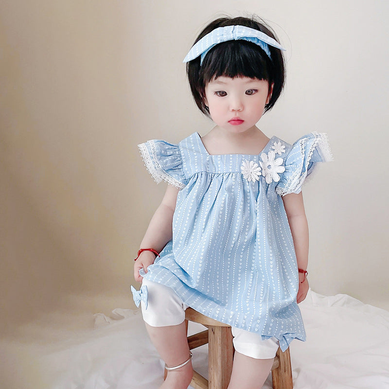 Children's Clothing New Summer Korean Clothing Water Drop Baby Clothes Cute Girls Suit