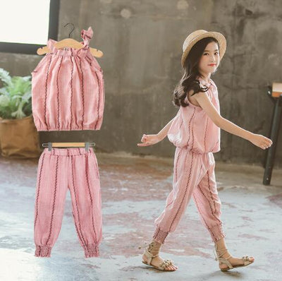 Girls Clothing Sets Summer Children Sports Suit Striped Tops + Pants Two-piece Sets KidsTracksuit Teenager Girls Clothes