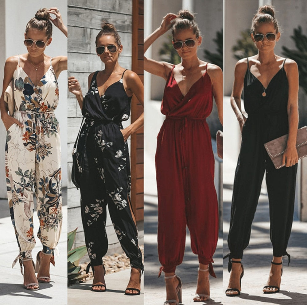 V Neck Sexy Bodysuits Women With Belt Body Femme Feminino Floral Playsuit Overalls Print Spring Summer Jumpsuit