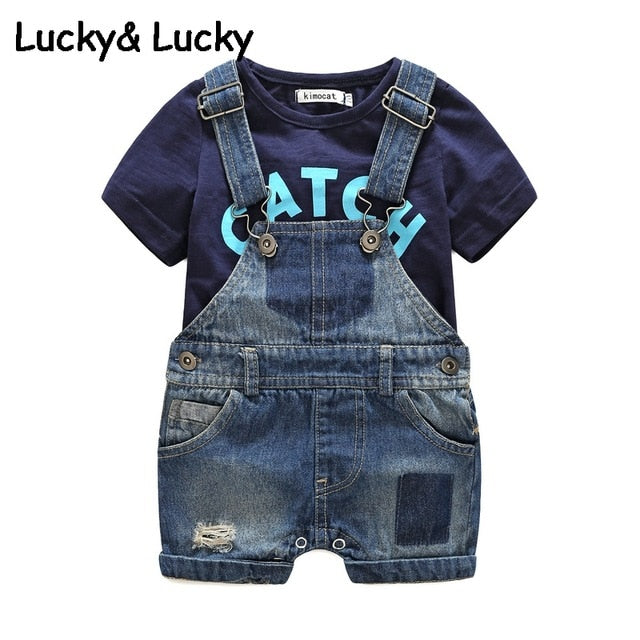 Bebes Newborn clothes cotton letter printed t-shirt with demin overalls baby boys clothes summer children clothing