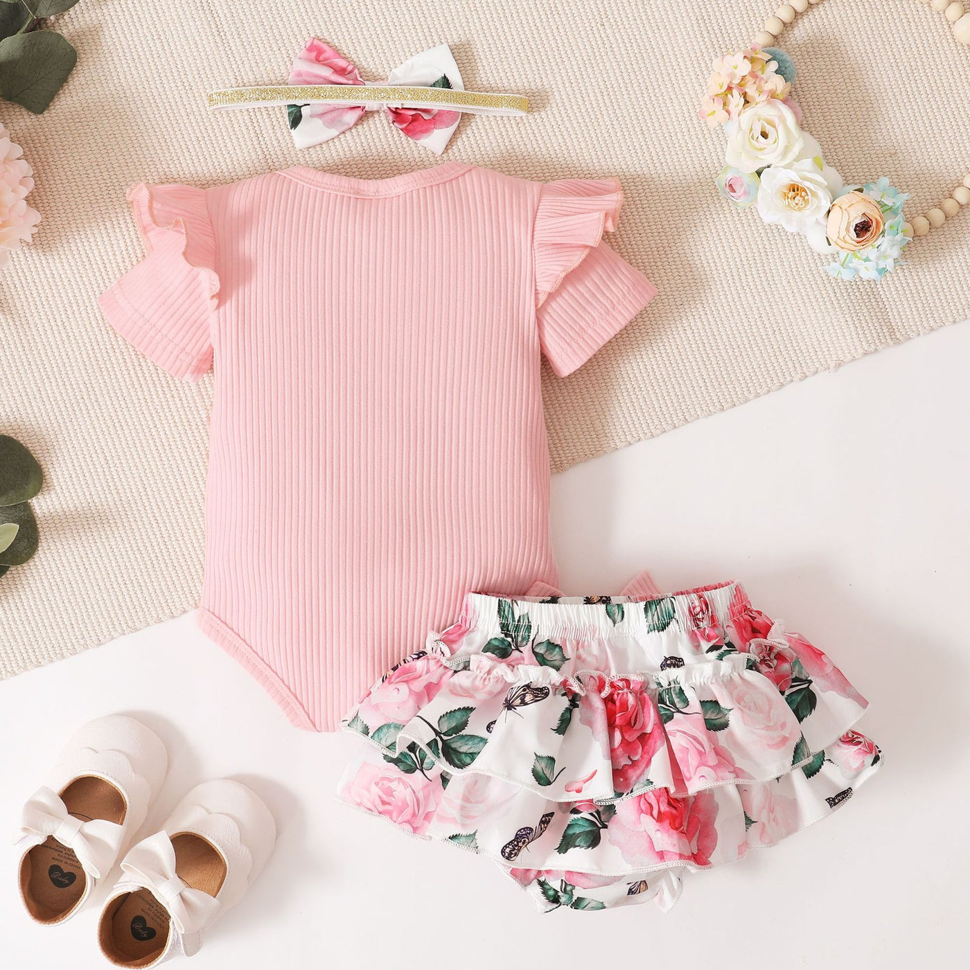 Fairy Fan Ying Tong Summer Set 0-18M Little Princess Cute Knitted Pit Stripe Sweetheart+Short Skirt