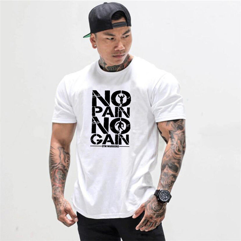 Workout Short Sleeve T-shirt Men's Round Hem Round Neck Slim Training Half Sleeve