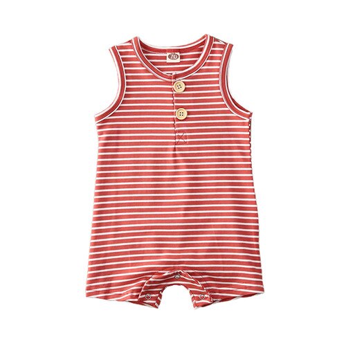 Newborn Baby Boy Girl Summer Romper Infant Baby Boy Girl Striped Clothes Sleeveless Jumpsuit Summer Home Outfit 0-24M