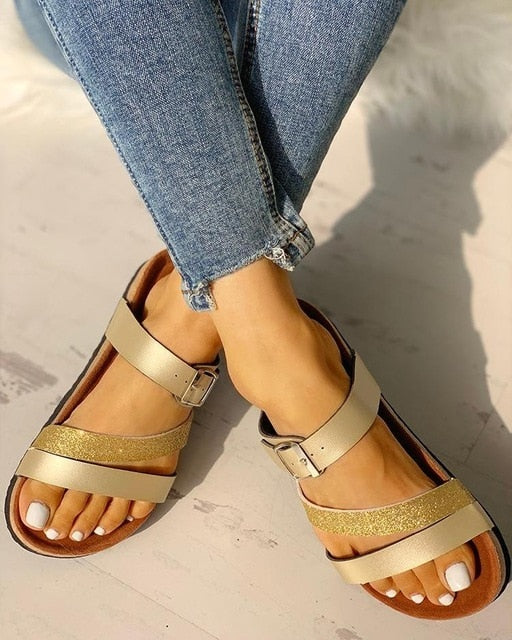 Women Summer Non-slip Platform 3cm Flat Slippers Flip Flops Female Romanesque Shoes Lady Beach Women Buckle Strap Sandals