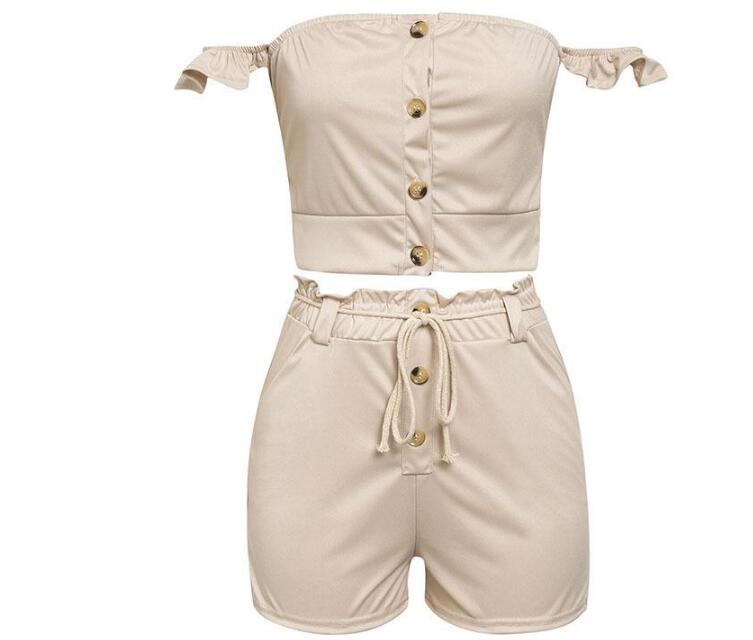 Off shoulder tube playsuit summer jumpsuit Khaki elastic romper overalls for women jumpsuit short Ruffle jump suit