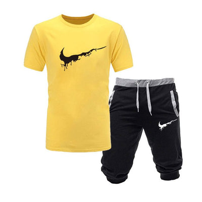 Two Pieces Sets T Shirts+Shorts Suit Men Summer Tops Tees Fashion Tshirt High Quality Men Clothing