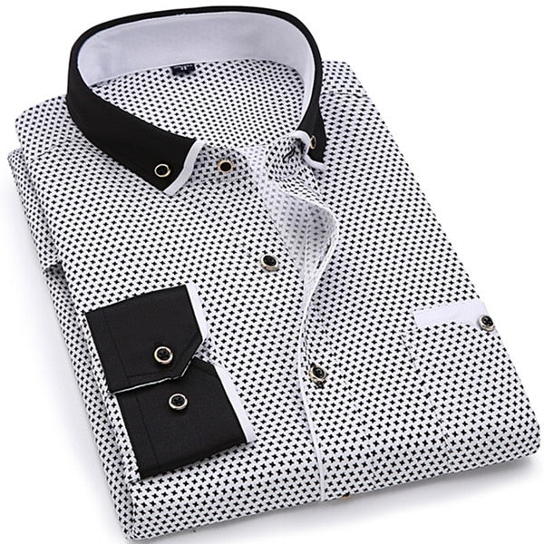 Casual Long Sleeved Printed shirt Slim Fit Male Social Business Dress Shirt Brand Men Clothing