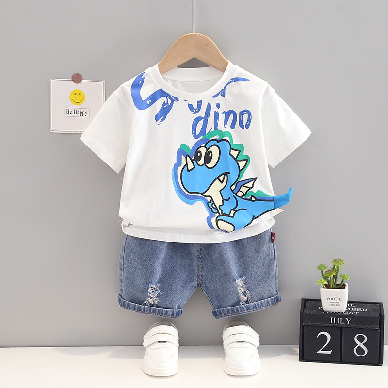 Children's Clothing Korean Version Children's Cartoon Round Neck T-Shirt Boy Short Sleeve Suit