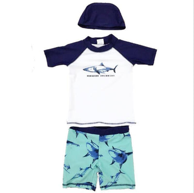 Baby 3pcs/set Boys Swimming Suits Beachwear Swimsuit Kids Boys Swim Caps Shirts Pants