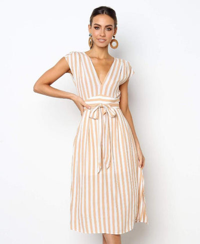 Women's Dresses Spring Summer Dress Vestidos Women Casual Stripe Printing Off Shoulder Sleeveless Dress Princess Dress