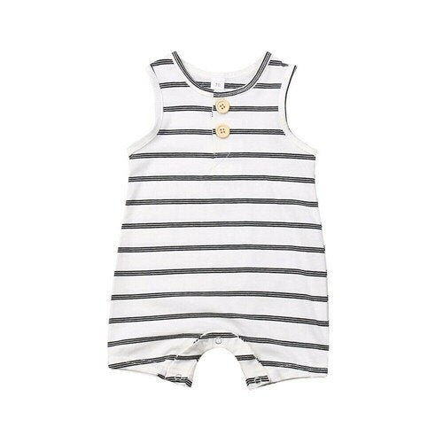 Newborn Baby Boy Girl Summer Romper Infant Baby Boy Girl Striped Clothes Sleeveless Jumpsuit Summer Home Outfit 0-24M