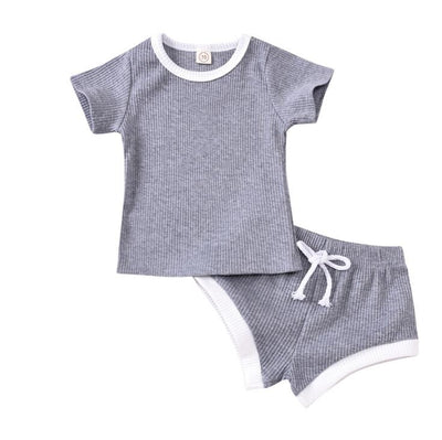 2020 Toddler Baby Boys Girls Summer Clothing Newborn Kids Baby Girls Ribbed Knitted Short Sleeve T-shirts+Shorts Tracksuits Sets