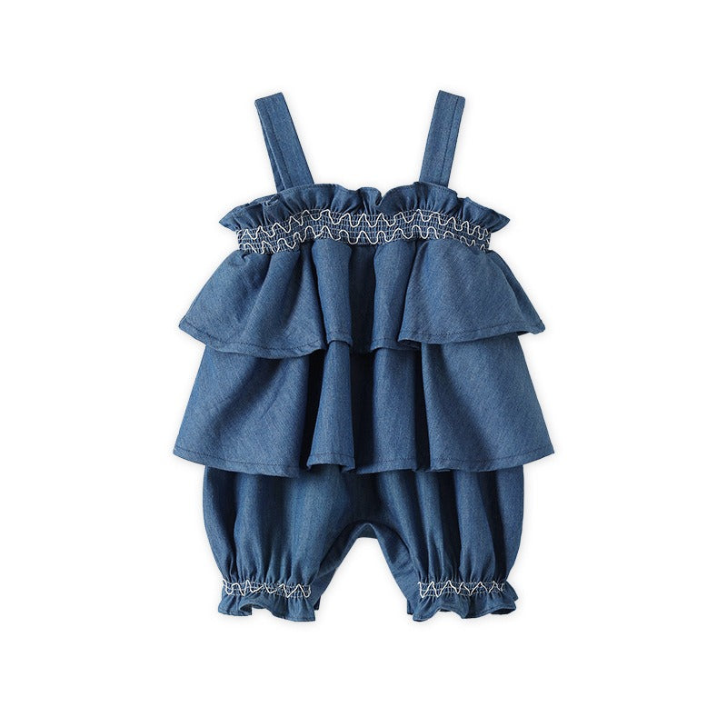 Children's Sling Jumpsuit Summer Netflix Models Baby Fake Two Pieces Harness Crawling Clothes Female Baby A Class Clothes