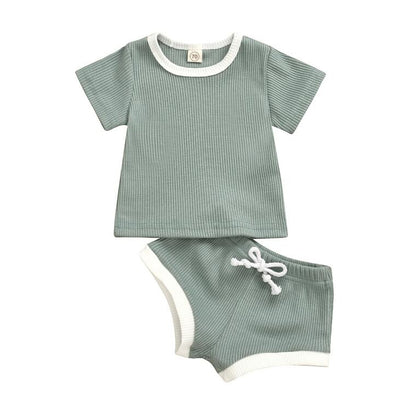 2020 Toddler Baby Boys Girls Summer Clothing Newborn Kids Baby Girls Ribbed Knitted Short Sleeve T-shirts+Shorts Tracksuits Sets