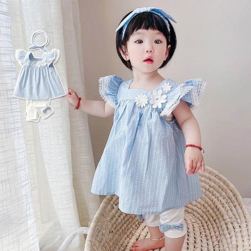 Children's Clothing New Summer Korean Clothing Water Drop Baby Clothes Cute Girls Suit