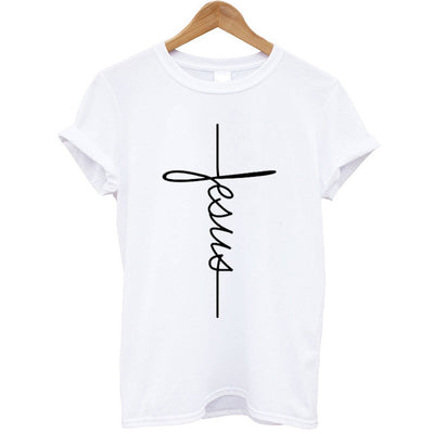 The Cross Printed T-shirt Women Short Sleeve Fashion Cotton Casual Summer Tops Jesus Clothes Plus Size