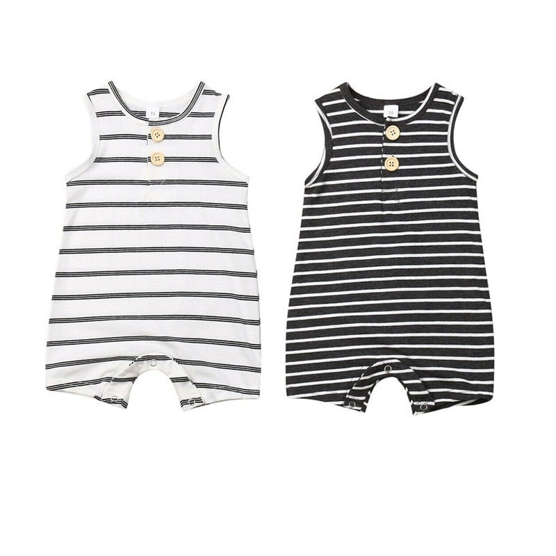 Newborn Baby Boy Girl Summer Romper Infant Baby Boy Girl Striped Clothes Sleeveless Jumpsuit Summer Home Outfit 0-24M