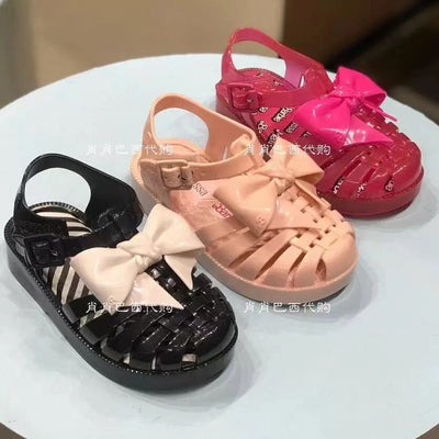 New Mini Melissa Summer sandals Girl and boy Roman Bow Shoes Soft Sparke Fashon Jelly Shoes Melissa Beach Sandals Shoes