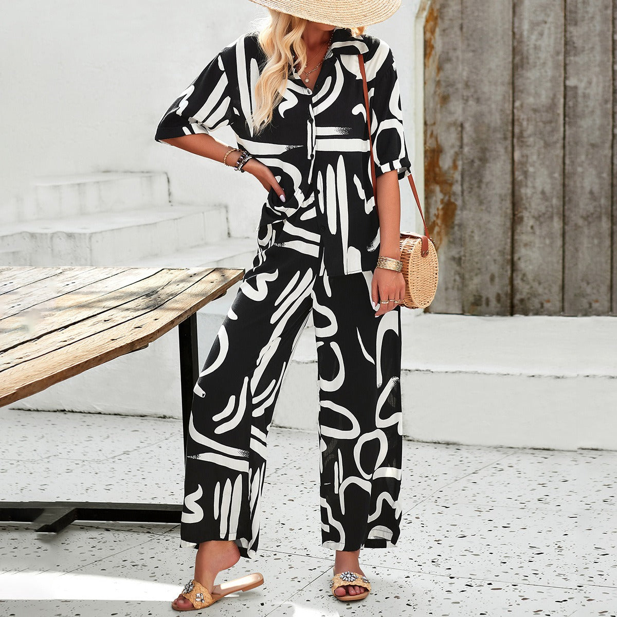 Women's spring and summer temperament casual fashion casual printed suit