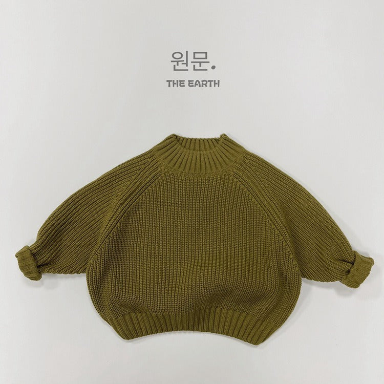 New Children Vintage Knitted Sweater Baby Girl Solid Casual Knitwear Boys Loose Versatile Pullover Kids Thicken Warm Tops