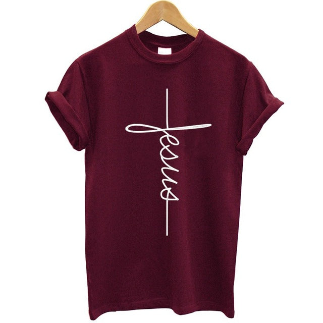 The Cross Printed T-shirt Women Short Sleeve Fashion Cotton Casual Summer Tops Jesus Clothes Plus Size