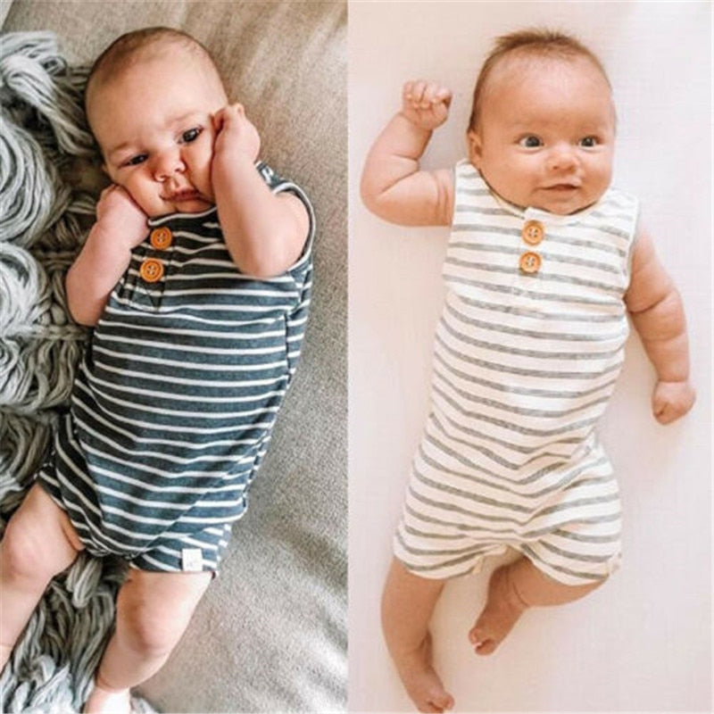 Newborn Baby Boy Girl Summer Romper Infant Baby Boy Girl Striped Clothes Sleeveless Jumpsuit Summer Home Outfit 0-24M