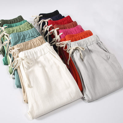 Candy Colors Summer Pants Women Lace Up Pantalon Femme Cotton Linen Sweatpants Casual Harem Pants Women Ladies Trousers