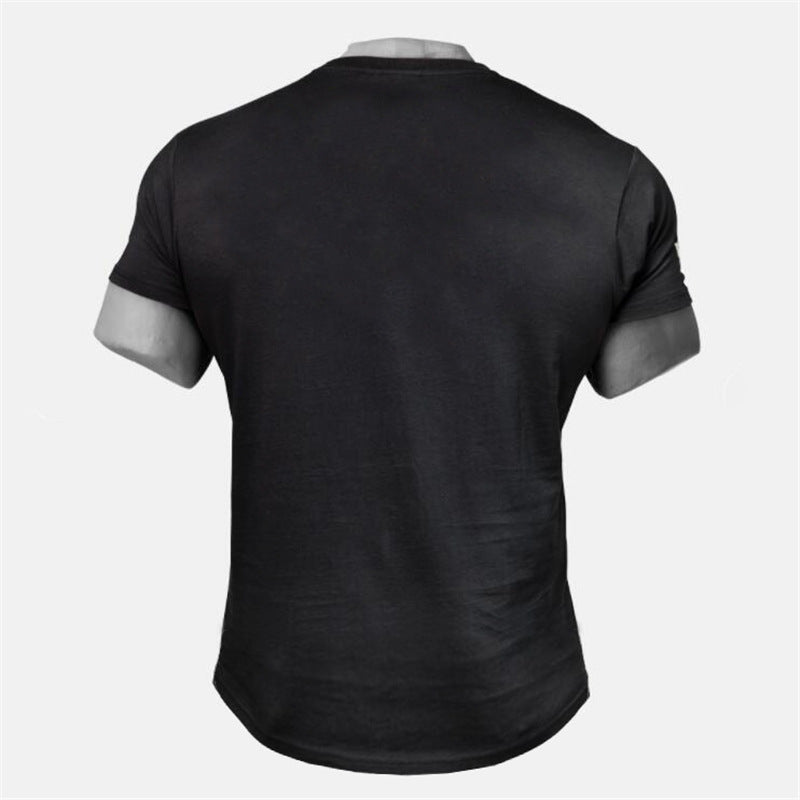 Workout Short Sleeve T-shirt Men's Round Hem Round Neck Slim Training Half Sleeve