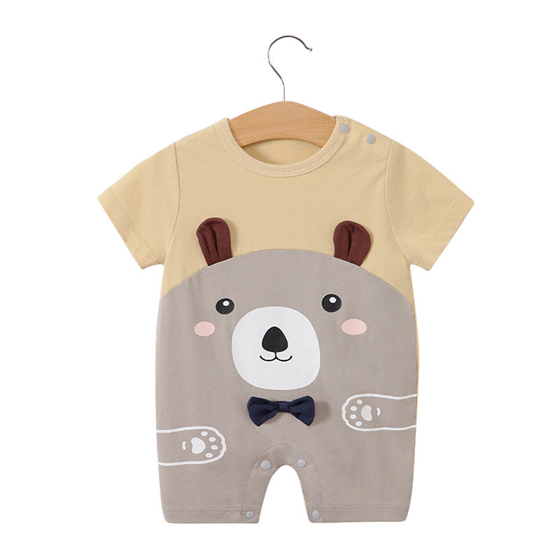 Baby jumpsuit summer clothing baby short sleeved clothes ins style newborn cartoon animal crawling clothes cotton jumpsuit