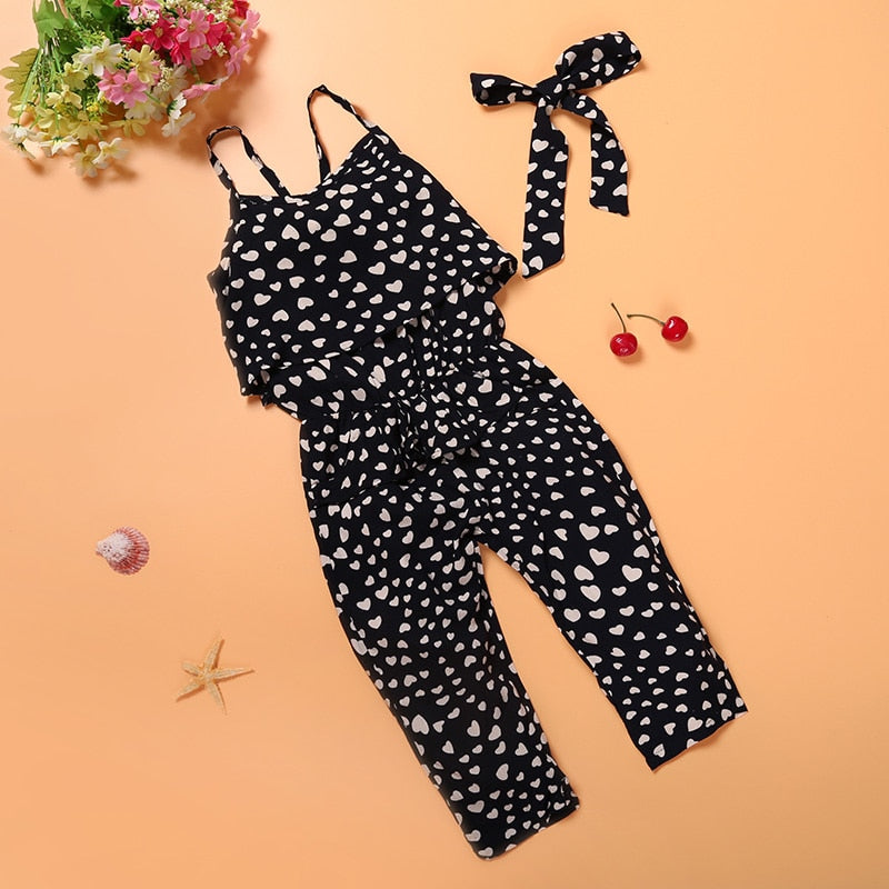 Summer Kids Girls Clothing Sets Cotton Sleeveless Polka Dot Strap Girls Jumpsuit Clothes Sets Outfits Children Suits