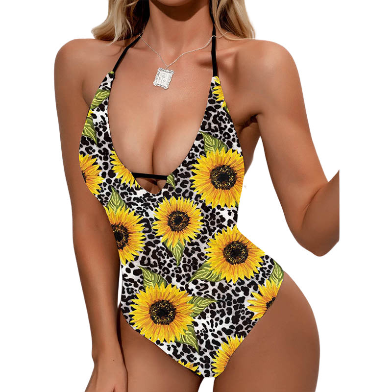 Summer new swimsuit women halter neck cross straps halter sexy one piece swimsuit