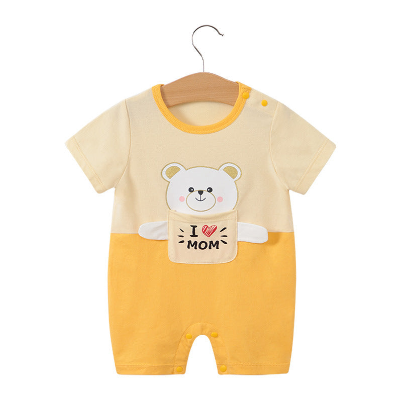 Baby jumpsuit summer clothing baby short sleeved clothes ins style newborn cartoon animal crawling clothes cotton jumpsuit