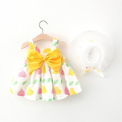 Summer New Korean Style Suspender Dress Girl Baby Print Bow Princess Dress