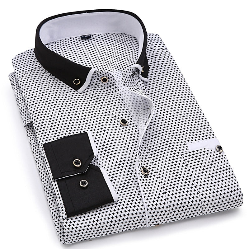 Casual Long Sleeved Printed shirt Slim Fit Male Social Business Dress Shirt Brand Men Clothing